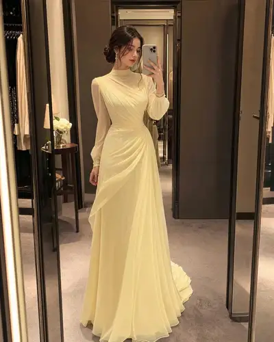 Modest Elegant Evening Gown Mirror Selfie Portrait