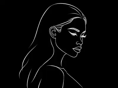 Minimalist White Line Drawing of Black Woman