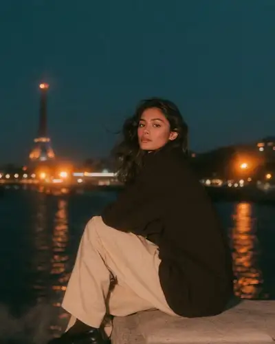 Cinematic Paris Night Portrait on 35mm Film