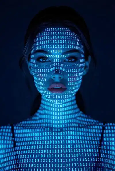 Cyan Binary Code Portrait