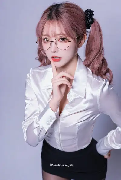 Porträt eines Büro-Idols mit rosa Haaren, JSON-Stil
