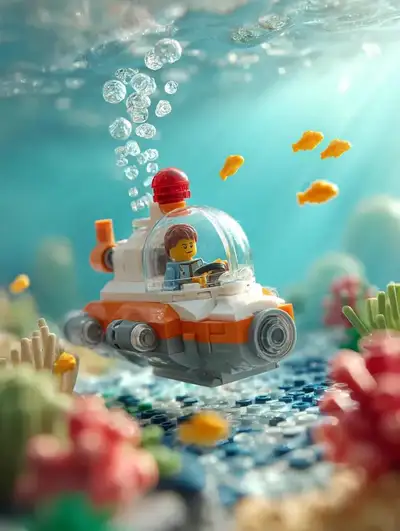 LEGO Submarine Underwater Scene With Fish and Coral