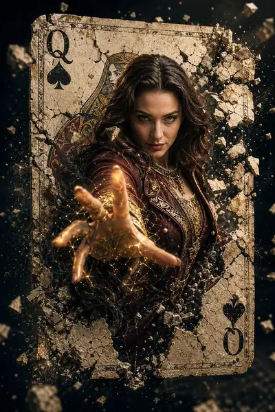 Sorcerer bursting through playing card movie poster