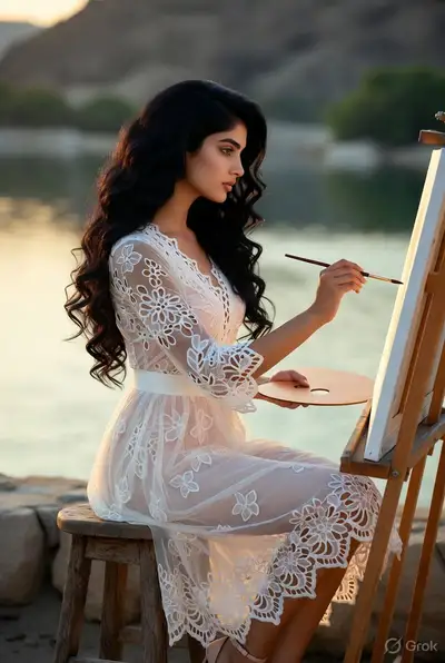 Photorealistic Cinematic Portrait of Indian Woman Painting