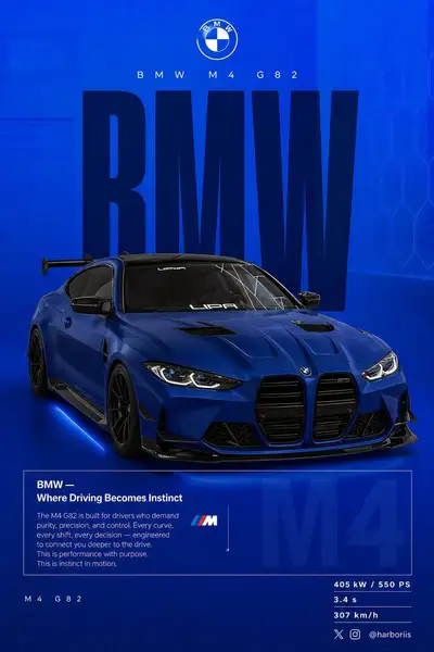 BMW M4 performance car advertising poster