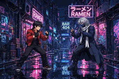 16-Frame Cyberpunk Fighting Game GIF
