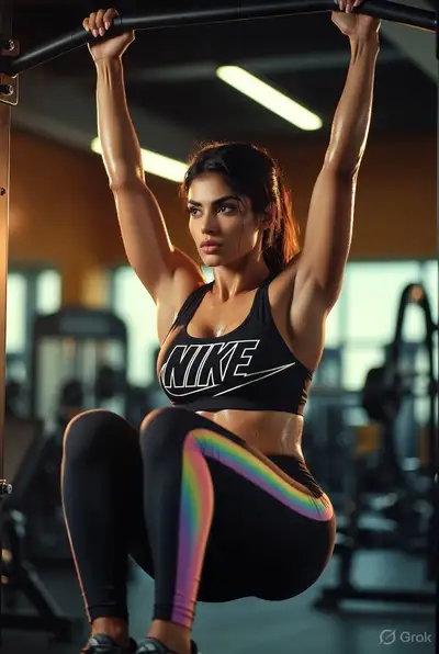 Athletic Indian Woman Pull-Up Bar Portrait
