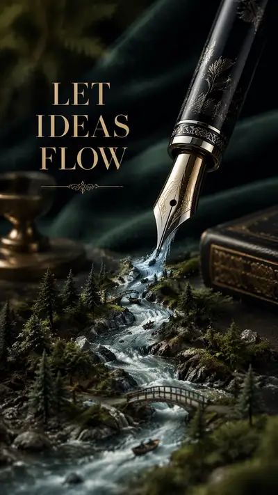 Fountain pen flowing river advertising poster