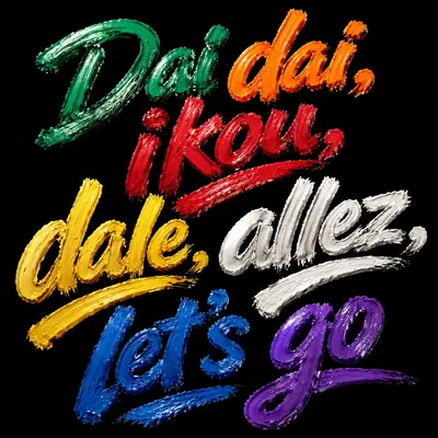 3D typographic logo of let's go in seven languages