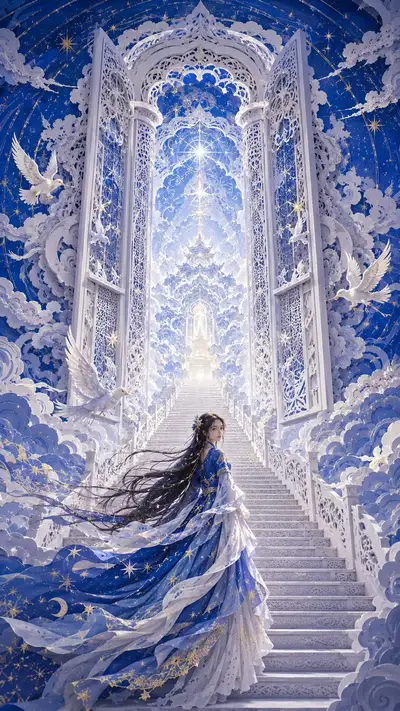 Modern Oriental Papercut Art: Woman Before Celestial Gate