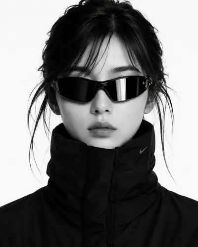 Schwarzweiß-High-Fashion-Editorial-Porträt mit Sonnenbrille