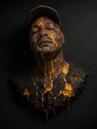 Surreal Pineapple Skin 3D Sculpture Portrait