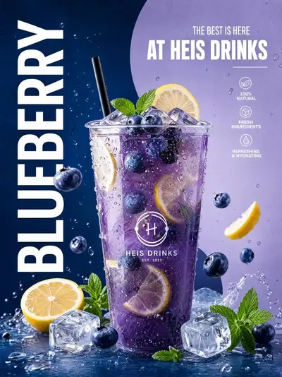 Póster publicitario premium de limonada de arándanos