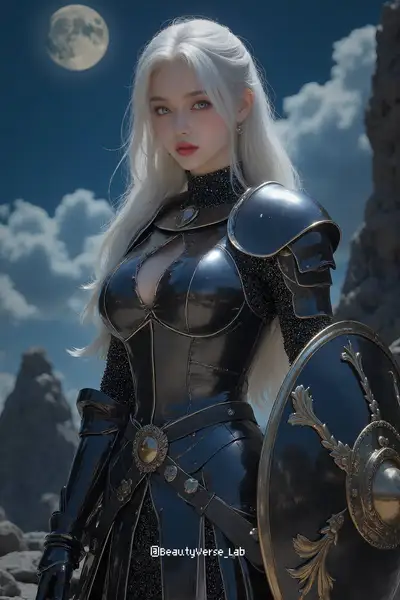 Silver-Haired Paladin in Moonlit Rocks