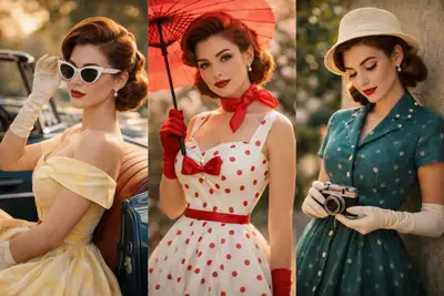 1950s vintage fashion portrait beside a classic convertible