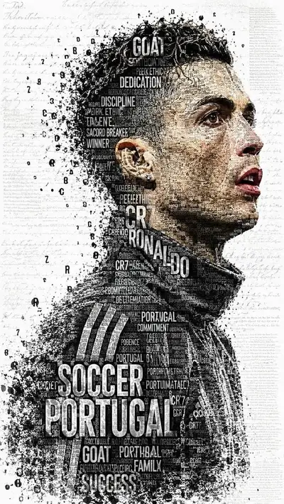 Typografisches Textmosaik-Porträt aus fußballbezogenen Wörtern