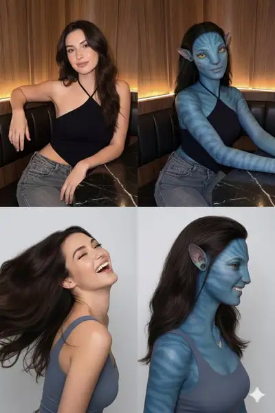 Cuadrícula 2x2 Conversión de Avatar Fotorrealista a CGI