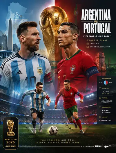 Ultra premium FIFA World Cup Argentina vs Portugal match poster