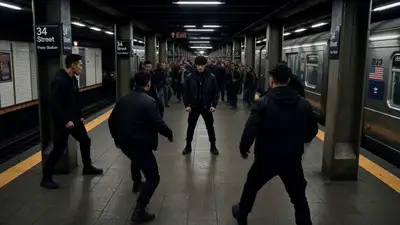 Superhuman subway station fight scene, cinematic action