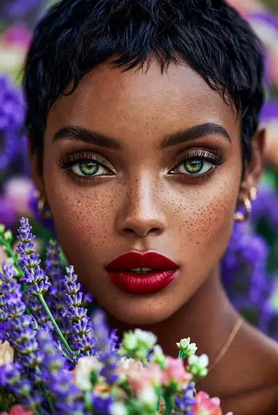 Cinematic Editorial Portrait with Lavender Bouquet