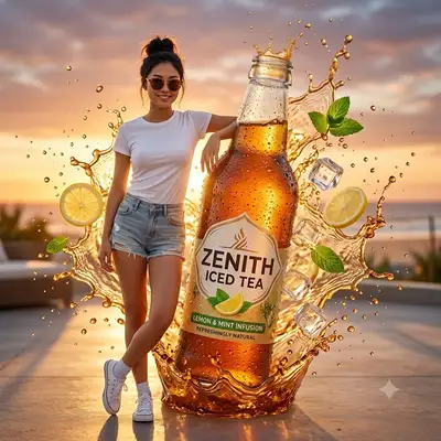 Premium iced-tea beverage commercial ad (Nano Banana)