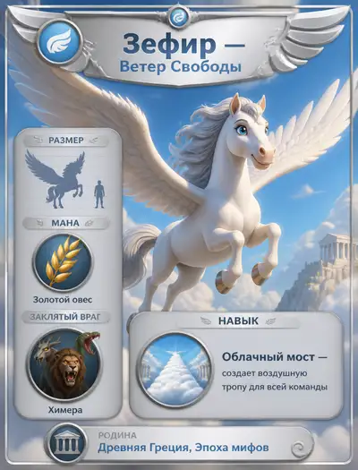 MOBA-Heldenkarte im Pixar-Stil: Geflügelter Pegasus-Held