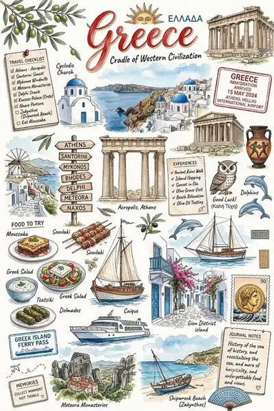 Vintage Travel Journal Watercolor Poster
