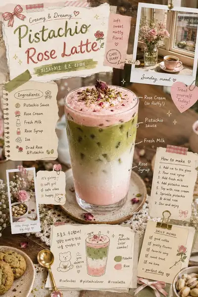 玫瑰拿铁咖啡馆美学饮品插画海报