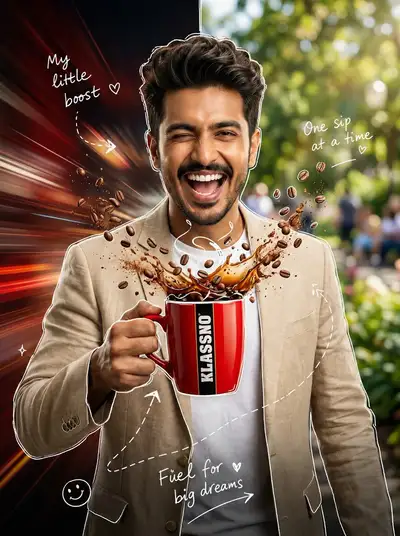 Stylish Coffee Poster with Doodle Overlay