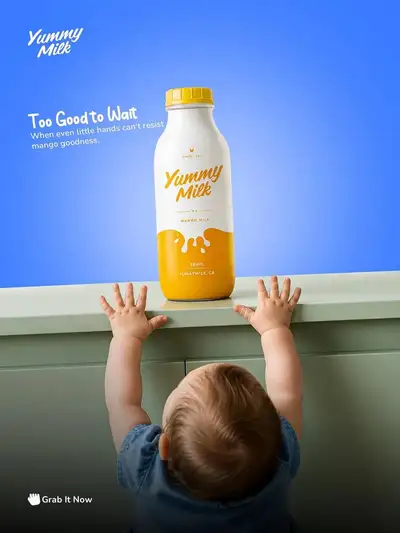Toddler reaching for product, ad template (GPT Image 2)