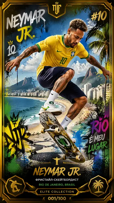 Neymar freestyle skateboarder street art card