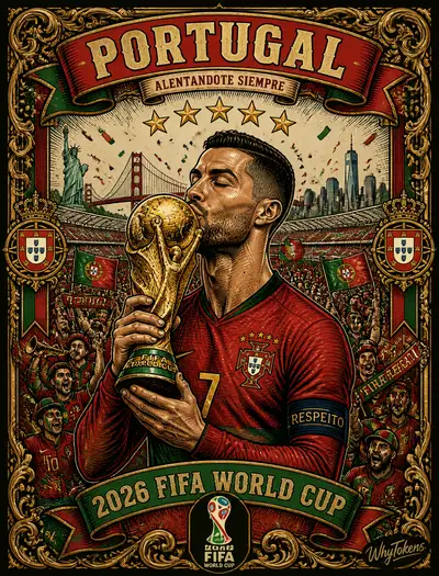 Ronaldo World Cup trophy vintage poster illustration