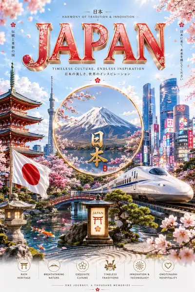 Cinematic country travel poster template with landmarks