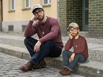 Portrait de rue urbain accompagné d'une version cartoon assortie
