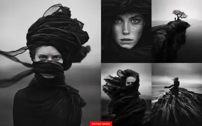 Black Ribbons in Wind B&W Photography