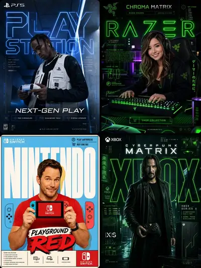 Gaming console celebrity brand collage template