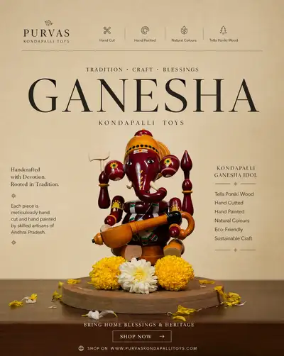 Kondapalli Ganesha wooden idol product advertisement