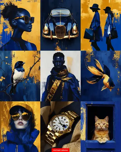 Gold Leaf Navy Blue Midjourney Style