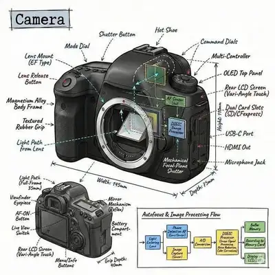 Technical infographic overlay on realistic object photo