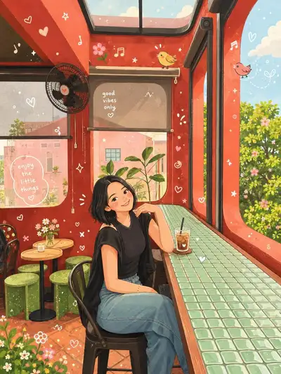 Cozy Storybook Cafe Illustration Prompt