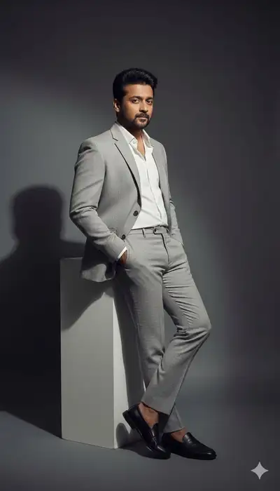 Man leaning on a white pedestal in a minimal studio