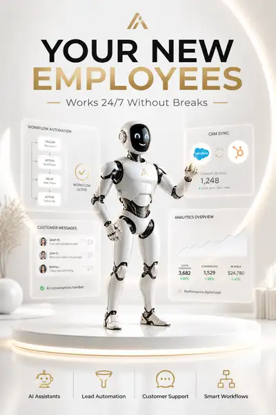 Affiche publicitaire de robot humanoïde de luxe avec automatisation IA