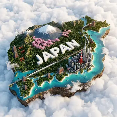 Floating Japan Island Digital Poster