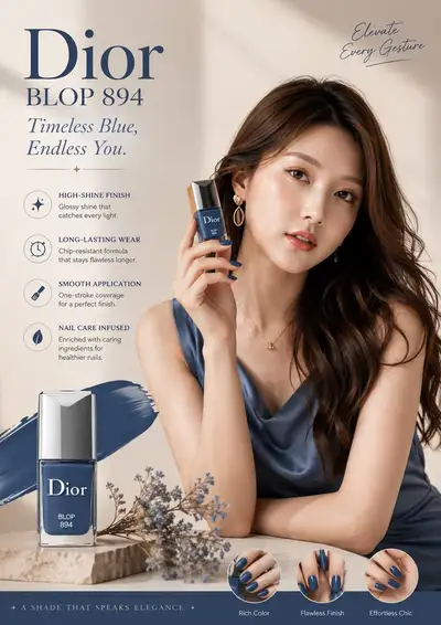 Luxury Navy Blue Nail Polish Beauty Advertisement Poster
