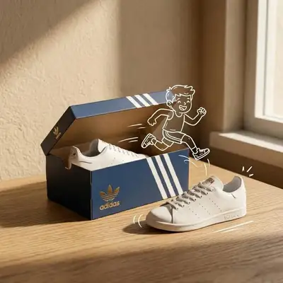 Adidas sneaker box with a hand-drawn doodle overlay
