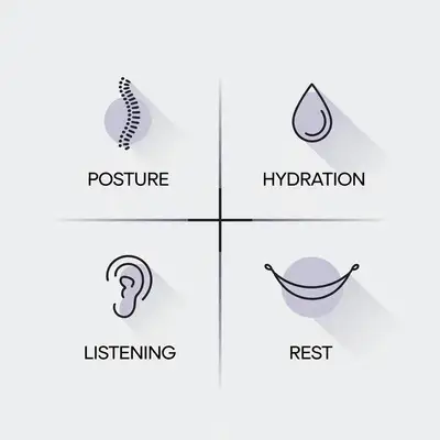 Four-Quadrant Reminder Design: Posture, Hydration, Listening, Rest