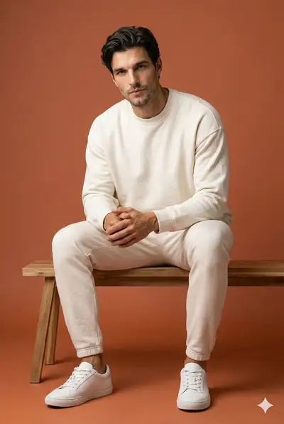 Prompt de retrato editorial de moda con conjunto de estar en casa