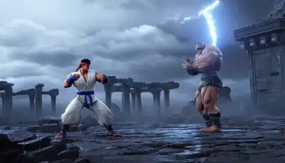 Anime Street Fighter Ryu vs Sagat Thunderstorm