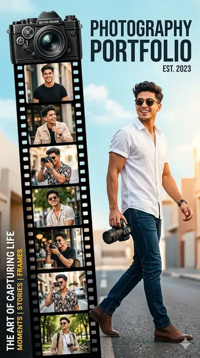 Photographer Poster Design with Film Strip Collage