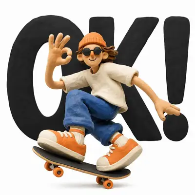 Handcrafted clay character with bold typography prompt
